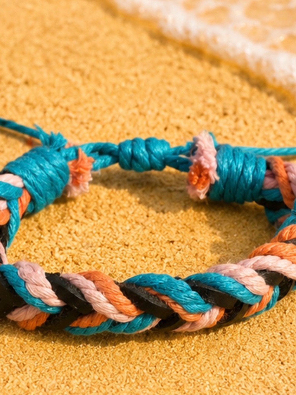Hand-Braided Friendship Bracelet in Teal, Peach & Black
